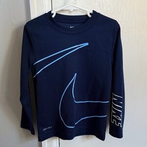 Nike Kids Navy Long Sleeve Tee with Light Blue Swoosh